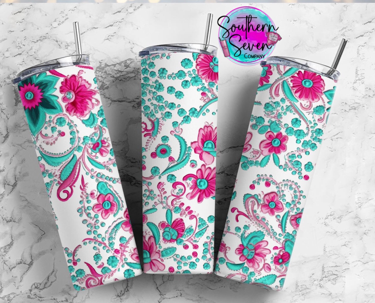 Embroidery Pink and Teal Floral