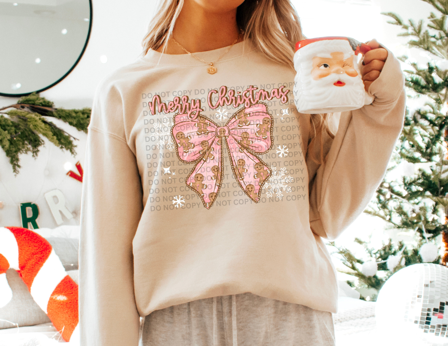 Merry Christmas Gingerbread Bow DTF Transfer