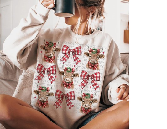 Highland Cow Coquette and Bows DTF Transfer