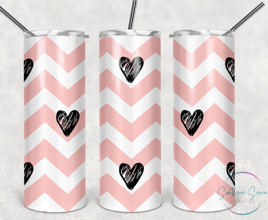 Pink Chevron with Black Hearts