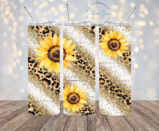 Sunflowers with Leopard Print Stripe